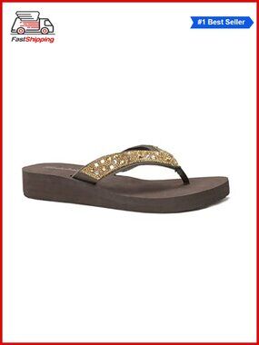 Rhinestone Wedge Thong Sandals Platform T-Strap Slip On